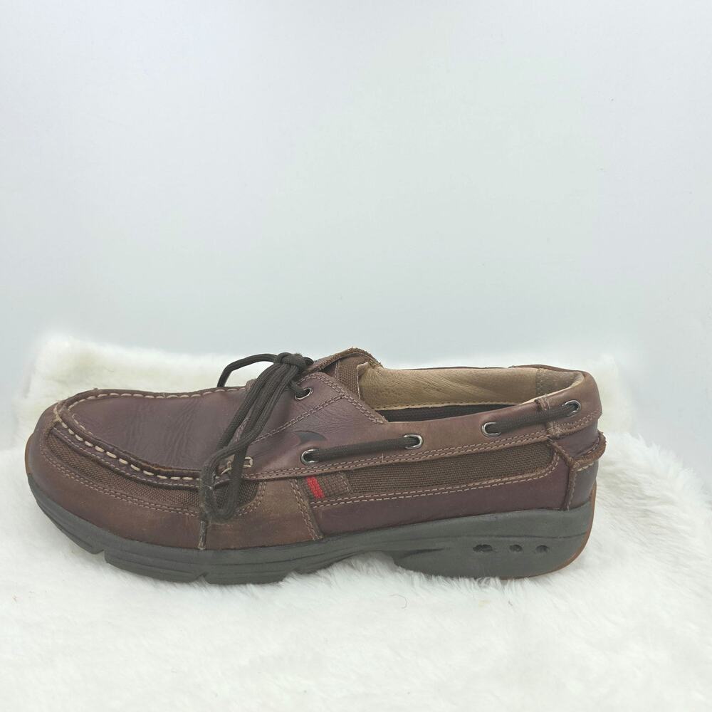 Rugged Shark Men's Sz 9.5 Brown Leather Mesh Rubber Sole Boat Shoes Lightweight